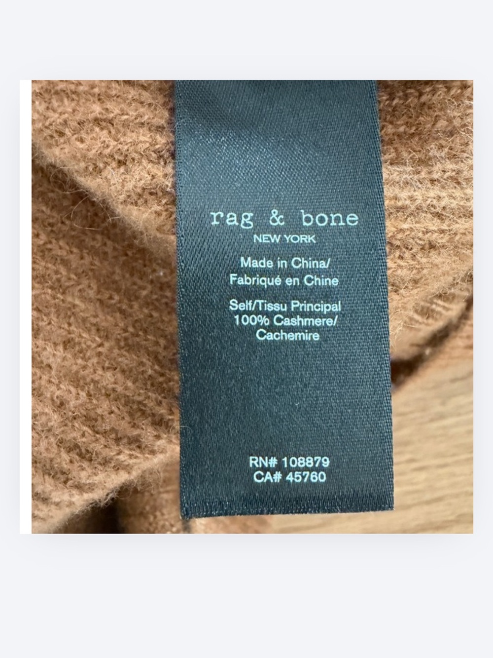 Rag & Bone 100% Cashmere Crewneck Sweater Camel Brown XL | $608 Retail - Picture 4 of 5
